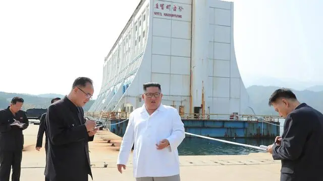 epa07941892 An undated photo released by the official North Korean Central News Agency (KCNA) shows Kim Jong-un, chairman of the Workers' Party of Korea, chairman of the State Affairs Commission of the Democratic People's Republic of Korea and supreme commander of the armed forces of the DPRK, inspecting the Mount Kumgang tourist area in North Korea (issued 23 October 2019). According to media reports, North Korean leader Kim Jong-un stated that the facilities in the Mount Kumgang tourist region erected by South Korea will be demolished and rebuilt according to North Korean methods and standards. Visits by South Korean to the area began in 1998, but were suspended after a South Korean tourist was shot and killed by a North Korean soldier after wandering into a military sector. EPA/KCNA EDITORIAL USE ONLY