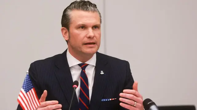 epa11890738 US Defense Secretary Pete Hegseth at the start of the Ukraine Defense Contact group meeting at NATO headquarters in Brussels, Belgium, 12 February 2025. EPA/OLIVIER HOSLET