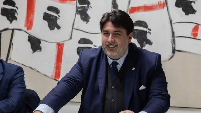 Il presidente della Regione Sardegna Solinas all'incontro del direttivo del partito sardo d'azione a Cagliari Cagliari 12 Gennaio 2024 Ansa/Fabio Murru Z5A