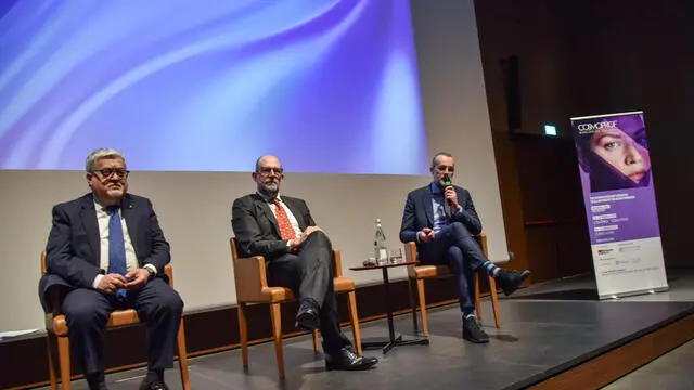 Gianpiero Calzolari Benedetto Lavino e Enrico Zannini alla conferenza stampa di presentazione del Cosmoprof Bologna 2025 al Mudec, 13 Febbraio 2025 ANSA/MATTEO CORNER NPK