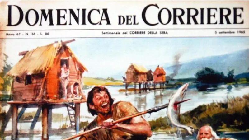 Copertina della Domenica del Corriere per il ritrovamento della Piroga del Lucone