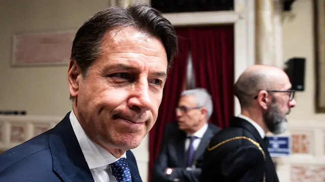 Il presidente del Movimento 5 Stelle (M5s) Giuseppe Conte durante la presentazione del libro,“Fecero la scelta giusta”, presso la Camera deiDeputati, Roma, 13 febbraio 2025. ANSA/ANGELO CARCONI