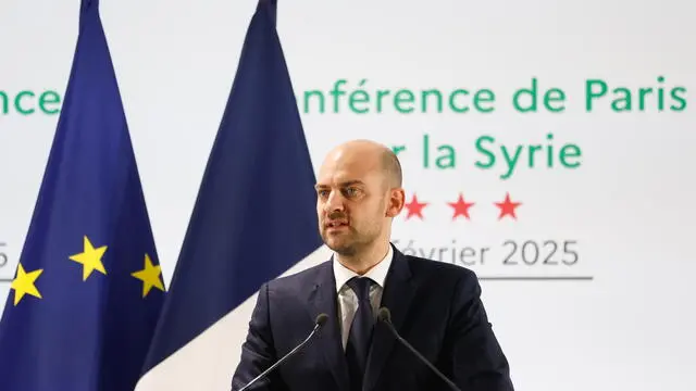 epa11893827 France Minister for Europe and Foreign Affairs Jean-Noel Barrot talks to the press during the Paris Conference on Syria in Paris, France, 13 February 2025. EPA/MOHAMMED BADRA