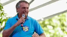 epa11675783 Brazilian far-right former president Jair Bolsonaro speaks during a campaign event to support current Sao Paulo mayor and re-election candidate Ricardo Nunes (not pictured), in Sao Paulo, Brazil, on 22 October 2024. Bolsonaro expressed his support for Nunes during an event aimed at uniting factions within the right-wing coalition, just five days prior to Brazil's municipal election. Nunes is set to compete against left-wing contender Guilherme Boulos, who is backed by the current president of Brazil, Luiz Inacio Lula da Silva. EPA/SEBASTIAO MOREIRA