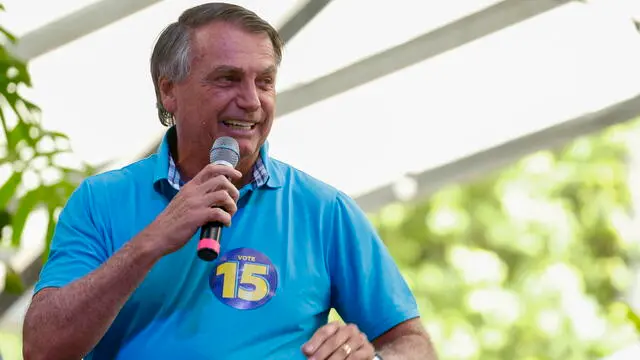 epa11675783 Brazilian far-right former president Jair Bolsonaro speaks during a campaign event to support current Sao Paulo mayor and re-election candidate Ricardo Nunes (not pictured), in Sao Paulo, Brazil, on 22 October 2024. Bolsonaro expressed his support for Nunes during an event aimed at uniting factions within the right-wing coalition, just five days prior to Brazil's municipal election. Nunes is set to compete against left-wing contender Guilherme Boulos, who is backed by the current president of Brazil, Luiz Inacio Lula da Silva. EPA/SEBASTIAO MOREIRA