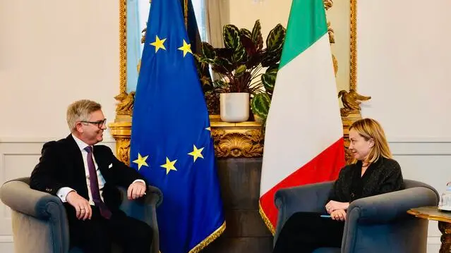 Magnus Brunner, European Commissioner for Internal Affairs and Migration at Palazzo Chigi for the meeting with Italian Premier Giorgia Meloni, Rome, Italy, 18 February 2025. ANSA/FILIPPO ATTILI/US PALAZZO CHIGI PRESS OFFICE +++ NO SALES, EDITORIAL USE ONLY +++ NPK +++