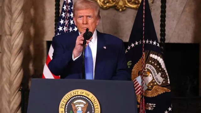 PALM BEACH, FLORIDA - FEBRUARY 18: U.S. President Donald Trump delivers remarks before signing an executive order on expanding access to IVF at his Mar-a-Lago resort on February 18, 2025 in Palm Beach, Florida. Later today Fox News will air a joint interview between President Trump and Tesla and SpaceX CEO Elon Musk. Joe Raedle/Getty Images/AFP (Photo by JOE RAEDLE / GETTY IMAGES NORTH AMERICA / Getty Images via AFP)