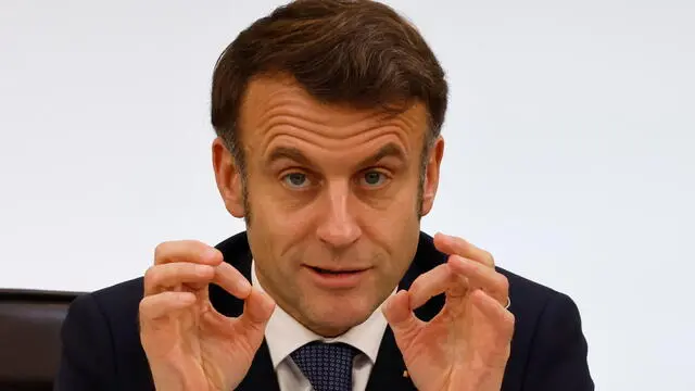 epa11893483 France's President Emmanuel Macron speaks during the International Conference on Syria at the Ministerial Conference Center, in Paris, France, 13 February 2025. EPA/LUDOVIC MARIN / POOL MAXPPP OUT