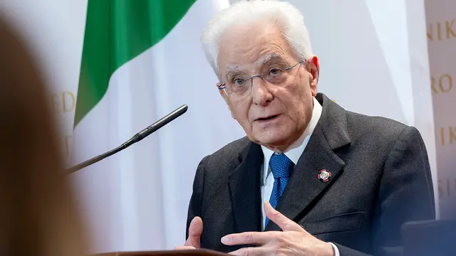 Cettigne - Il Presidente della Repubblica Sergio Mattarella durante le dichiarazioni alla stampa, oggi 18 febbraio 2025. (Foto di Paolo Giandotti - Ufficio Stampa per la Stampa e la Comunicazione della Presidenza della Repubblica)