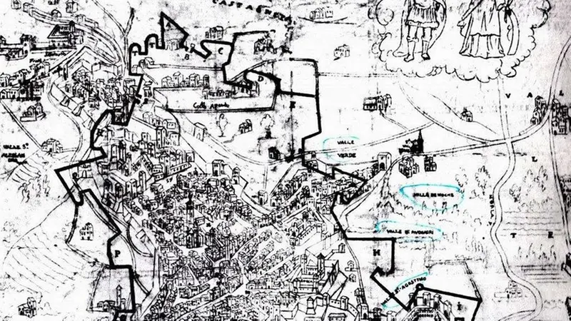 Una mappa di Bergamo e della sue mura nel 1590