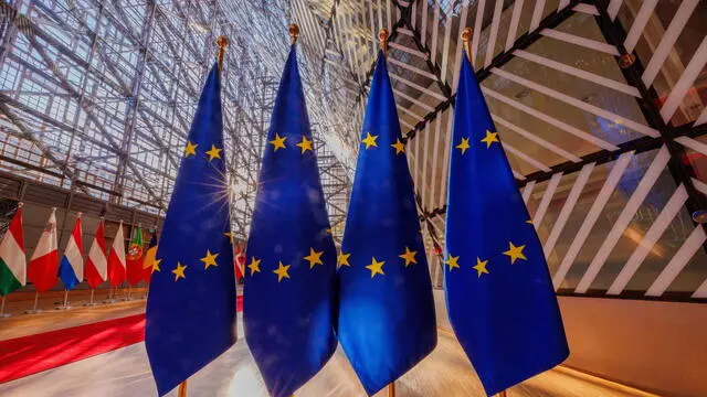 epa11479370 European flags fly at the beginning of the EU Agriculture and Fisheries Council in the EU Council in Brussels, Belgium, 15 July 2024. According to EU Commission, the upcoming meeting of EU Agriculture Ministers will address trade-related agricultural issues and strategies to enhance the long-term sustainability of rural communities. The agenda will also include a focus on generational renewal and demographic trends. EPA/OLIVIER MATTHYS