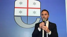 Ecco la nuova giunta regionale della Liguria, vicepresidente e assessore all'Agricoltura Alessandro Piana (Lega), la squadra presentata dal presidente della Regione Liguria Marco Bucci a tre settimane esatte dalla vittoria elettorale in un conferenza stampa convocata a Genova nella sala della trasparenza del palazzo della Regione. Genova, 18 novembre 2024. ANSA/LUCA ZENNARO