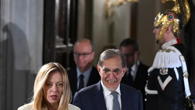 Il presidente del Senato, Ignazio La Russa, e la presidente del Consiglio, Giorgia Meloni, durante la celebrazione del 'Giorno della Memoria' al Quirinale, Roma, 28 gennaio 2025. ANSA/ETTORE FERRARI