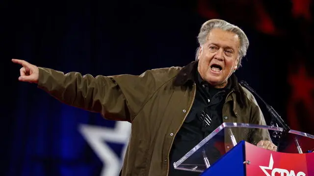 epa11911591 Political strategist Steve Bannon at the Conservative Political Action Conference (CPAC) 2025 at National Harbor, Maryland, USA, 20 February 2025. The Conservative Political Action Conference is an annual political conference attended by conservative activists and elected officials from across the United States and beyond. EPA/WILL OLIVER / POOL