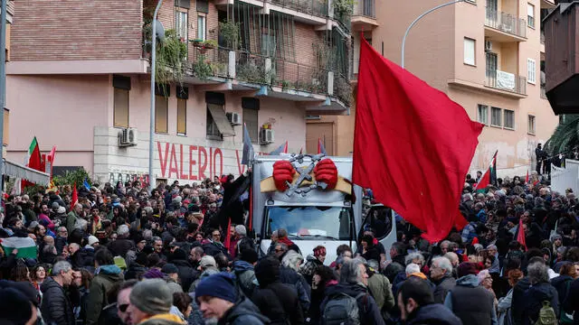 Un momento della manifestazione commemorativa per Valerio Verbano, Roma, 22 Febbraio 2024. ANSA/GIUSEPPE LAMI