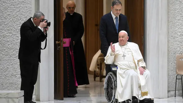 Papa Francesco durante l'Udienza generale in Aula Paolo VI, Citta' del Vaticano, 05 febbraio 2025. ANSA/ALESSANDRO DI MEO - - - - - - - - - - - - - - - - - Pope Francis during the General Audience in the Paul VI Hall, Vatican City, 05 February 2025. ANSA/ALESSANDRO DI MEO