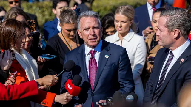 epa11875160 US Special Envoy to the Middle East Steve Witkoff (L), with National Security Advisor Michael Waltz (R), responds to a question from the news media outside the West Wing of the White House in Washington, DC, USA, 04 February 2025. Later in the day President Trump hosts Israeli Prime Minister Netanyahu with two leaders set to discuss the Israeli cease-fire with Hamas, Iran's nuclear program and future arms shipments among other bilateral issues. EPA/SHAWN THEW