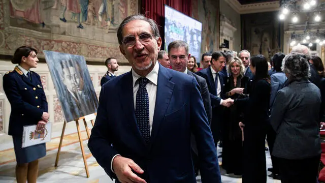 Il presidente del Senato Ignazio La Russa durante la presentazione del libro,“Fecero la scelta giusta”, presso la Camera deiDeputati, Roma, 13 febbraio 2025. ANSA/ANGELO CARCONI