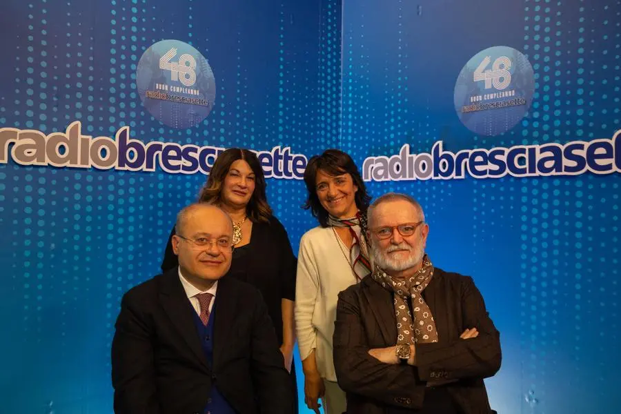 Spettacoli Sede Editoriale Bresciana Festa 48esimo completanno radio Bresciasette nella foto Damini Vallini Nulli Camadini 24/02/2025 nicoli@newreporter