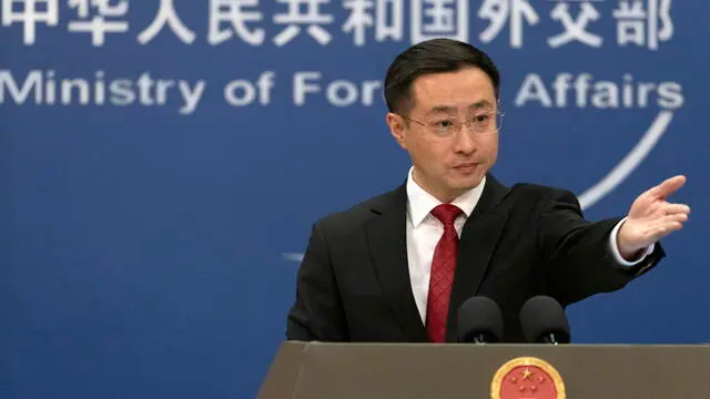 epa11876367 Ministry of Foreign Affairs' spokesperson Lin Jian gestures during a press conference in Beijing, China, 05 February 2025. Lin Jian said that the countermeasures taken by China are necessary 'to defend its legitimate rights and interests', and urged the US to stop politicising trade and economic issues. EPA/ANDRES MARTINEZ CASARES