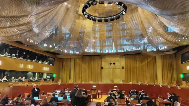 L'udienza davanti alla Corte di giustizia dell'Unione europea sul protocollo Itala-Albania in Lussemburgo, 25 febbraio 2025. ANSA/Valentina Brini