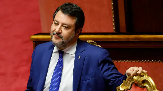 Italian Minister for Infrastructure and Deputy Prime Minister Matteo Salvini during a question time, Senate, Rome 20 February 2025. ANSA/FABIO FRUSTACI