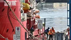 Attraccata a ponte Colombo la Ocean Viking la nave che aveva salvato davanti 83 migranti su un barcone davanti alle coste libiche. Genova, 24 gennaio 2025. ANSA/LUCA ZENNARO