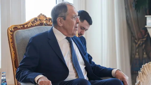 epa11925150 A handout photo made available by the Russian Foreign Ministry press service shows Russian Foreign Minister Sergey Lavrov during a meeting with the Emir of Qatar in Doha, Qatar, 26 February 2025. EPA/RUSSIAN FOREIGN MINISTRY PRESS SERVICE HANDOUT HANDOUT EDITORIAL USE ONLY/NO SALES