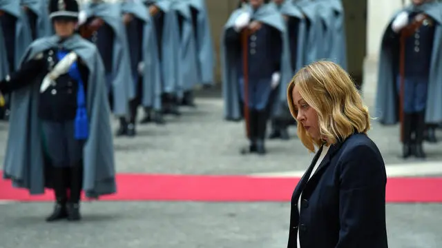 La Presidente del Consiglio Giorgia Meloni riceve a Palazzo Chigi il Primo Ministro svedese Ulf Kristersson Roma, 26 febbraio 2025 ANSA/FABIO CIMAGLIA