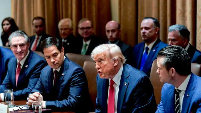 epa11925977 (L-R) US Secretary of the Interior Doug Burgum, US Secretary of State Marco Rubio, US President Donald Trump and US Secretary of Defense Pete Hegseth attend a cabinet meeting at the White House in Washington, DC, USA, 26 February 2025. EPA/AL DRAGO / POOL