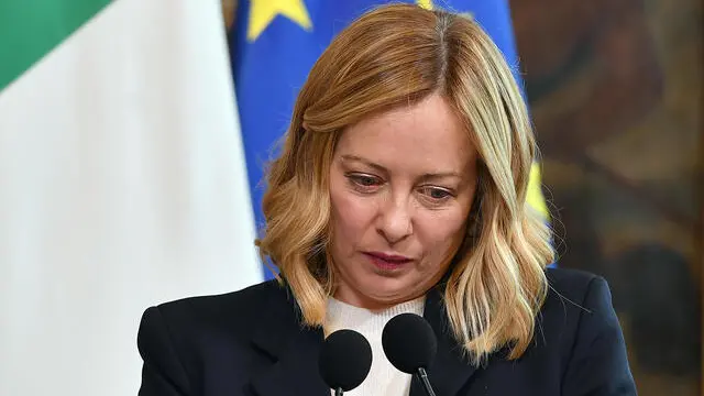 La Presidente del Consiglio Giorgia Meloni durante l’incontro con Primo Ministro svedese Ulf Kristersson a Palazzo Chigi Roma, 26 febbraio 2025 ANSA/FABIO CIMAGLIA