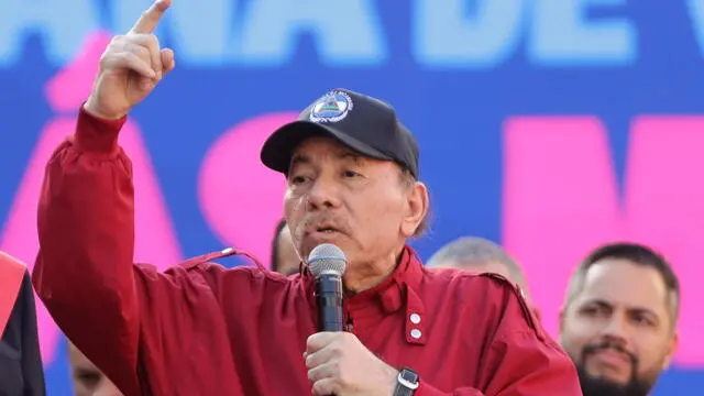 epa11817528 Nicaraguan President Daniel Ortega speaks during an event with Venezuelan President Nicolas Maduro in Caracas, Venezuela, 10 January 2025. Maduro defended his presidential investiture for a third six-year term, questioned by anti-Chavismo and much of the international community following opposition allegations of â€œfraudâ€ during last years July presidentail elections, as a â€œgreat Venezuelan victoryâ€ and celebrated that it could not be â€œpreventedâ€. EPA/RONALD PENA R.