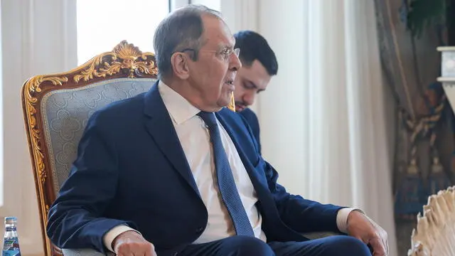epa11925150 A handout photo made available by the Russian Foreign Ministry press service shows Russian Foreign Minister Sergey Lavrov during a meeting with the Emir of Qatar in Doha, Qatar, 26 February 2025. EPA/RUSSIAN FOREIGN MINISTRY PRESS SERVICE HANDOUT HANDOUT EDITORIAL USE ONLY/NO SALES