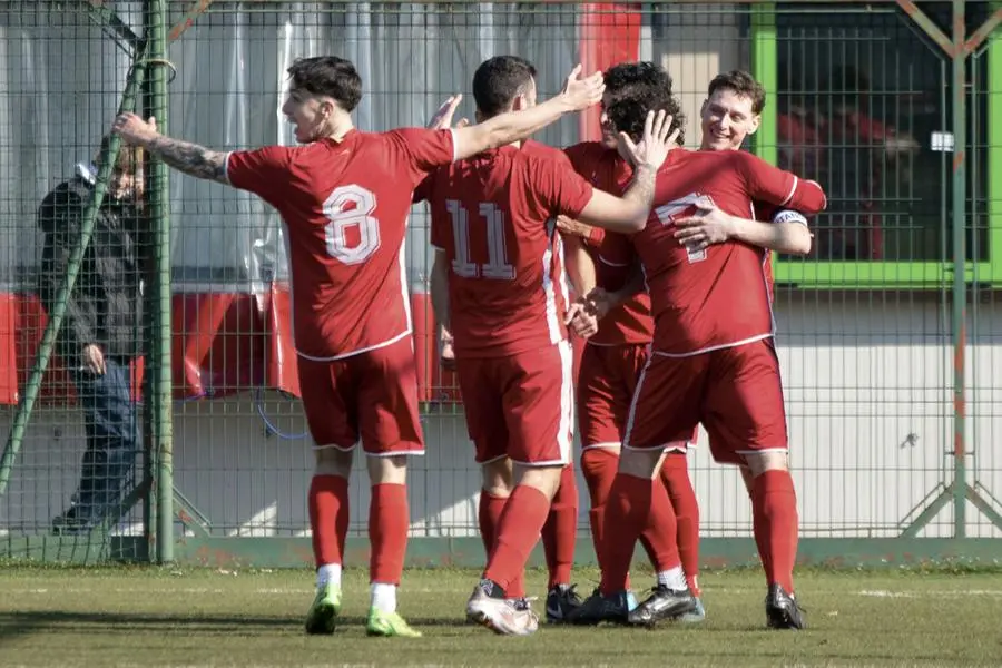 SPORT CALCIO FLERO SECONDA CATEGORIA FLERO REMEDELLO NELLA FOTO ESULTANZA GOL 1-0 DI MILANESI DEL FLERO E DEL REMEDELLO 02-03-2025 PIERPAOLO PAPETTI AGENZIA NEWREPORTER