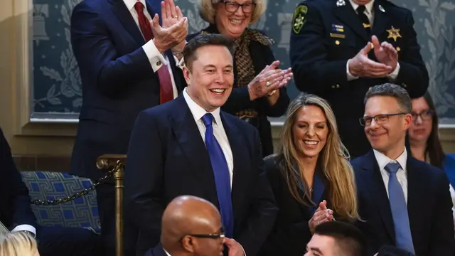 epa11941242 Businessman Elon Musk (C) attends US President Donald Trumpâ€™s address to a joint session of the United States Congress in the House Chamber of the US Capitol in Washington, DC, USA, 04 March 2025. EPA/JIM LO SCALZO