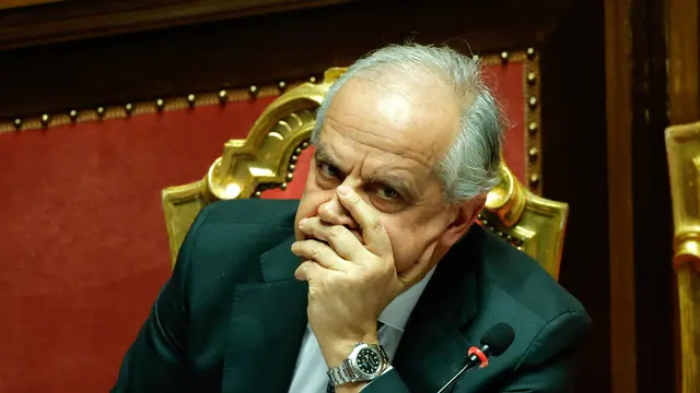 Il ministro dell'Interno Matteo Piantedosi in Senato durante il Question time, Roma, 27 Febbraio 2025. ANSA/GIUSEPPE LAMI