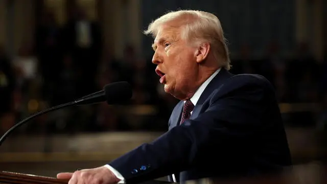 epa11941274 US President Donald Trump addresses a joint session of the United States Congress at theÂ US Capitol in Washington, DC, USA, on 04 March 2025. EPA/WIN MCNAMEE / POOL