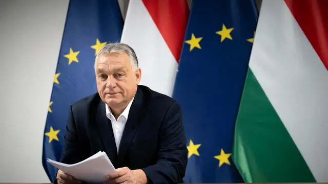 epa11925360 A handout photo made available by the Prime Minister's Press Office shows Hungarian Prime Minister Viktor Orban attending a video conference with EU leaders in his office in Budapest, Hungary, 26 February 2025. The conference was initiated by European Council President Antonio Costa ahead of an extraordinary summit of European Union leaders on 06 March in Brussels. EPA/VIVIEN CHER BENKO/ HUNGARIAN PM'S PRESS OFFICE HANDOUT HANDOUT EDITORIAL USE ONLY/NO SALES