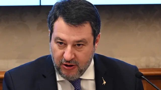 L'intervento del ministro dei Trasporti e Infrastrutture, Matteo Salvini, nel corso del convegno Prospettive di riforma del calcio a Roma ,5 marzo 2025. ANSA/MAURIZIO BRAMBATTI