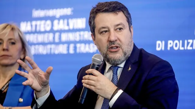 Il ministro delle infrastrutture e dei trasporti Matteo Salvini partecipa al convegno “Il nuovo codice della strada: come sta cambiando la cultura della sicurezza stradale in Italia” a Milano, 7 marzo 2025. ANSA/MOURAD BALTI TOUATI