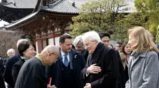 epa11948369 A handout photo made available by the Quirinale Palace Press Office shows Italian President Sergio Mattarella (C) and his daughter Laura (R) visiting the Buddhist temple To-ji in Kyoto, Japan, 08 March 2025. The Italian president is on a state visit to Japan until 09 March. EPA/FRANCESCO AMMENDOLA/ QUIRINALE PALACE PRESS OFFICE HANDOUT HANDOUT EDITORIAL USE ONLY/NO SALES