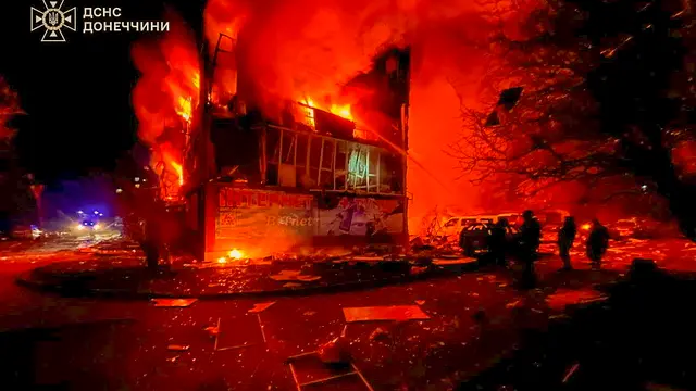 epa11948395 A handout photo made available by the State Emergency Service shows Ukrainian rescuers working at the site of the shelling of a residential building shelling in Dobropillia in the Donetsk area, Ukraine, 08 March 2025. At least 11 people died and 30 others were injured after Russian shelling in downtown Dobropillia, according to the State Emergency Service. Russian troops entered Ukrainian territory on 24 February 2022, starting a conflict that has provoked destruction and a humanitarian crisis. EPA/STATE EMERGENCY SERVICE HANDOUT HANDOUT HANDOUT EDITORIAL USE ONLY/NO SALES