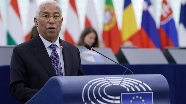epa11955120 EU Council President Antonio Costa speaks during a debate on 'European Council meetings and European Security' at the European Parliament in Strasbourg, France, 11 March 2025. The EU Parliament's session runs from 10 till 13 March 2025. EPA/RONALD WITTEK