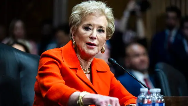 epa11893314 US President Donald Trump's nominee for education secretary Linda McMahon testifies at her nomination hearing before the Senate Health, Education, Labor and Pensions Committee in the Dirksen Senate Office Building in Washington, DC, USA, 13 February 2025. The White House is reportedly preparing an executive order to abolish the Department of Education, though in the hearing McMahon stated doing so would 'require congressional action.' EPA/JIM LO SCALZO