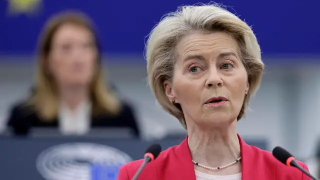 epa11955083 Ursula von der Leyen, European Commission President, speaks during a debate on 'European Council meetings and European Security' at the European Parliament in Strasbourg, France, 11 March 2025. The EU Parliament's session runs from 10 till 13 March 2025. EPA/RONALD WITTEK