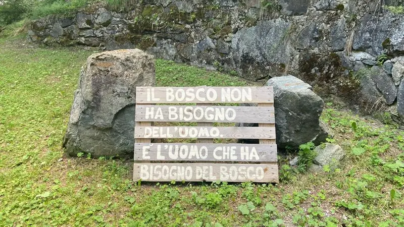 La scritta che accoglie i visitatori di un bosco alpino - © www.giornaledibrescia.it