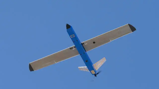 epa11913348 A Besomar 3210 unmanned aerial vehicle (UAV) system flying during their handover to the Ukrainian army at an undisclosed location in the Lviv region, western Ukraine, 21 February 2025, amid the Russian invasion. The 100 units of UAV systems, ground control stations, and launch and control equipment were handed over to the representatives of the 1020th Airborne Defence Unit and the 39th Airborne Defence Unit of the Armed Forces of Ukraine. The Besomar 3210 UAVs are aircraft-type strike interceptor drones designed for additional reconnaissance, interception, and destruction of enemy reconnaissance (Orlan, Supercam, Zala) and attack (Shakhed, Geran) drones. The systems include aircraft-type drones, ground control stations, mobile charging stations, antennae, and radio beacons. The drones can stay in the air for up to two and a half hours, ascend to an altitude of up to four kilometers, and travel at a speed of 160 kph with a flight range of 50-60 km. EPA/MYKOLA TYS