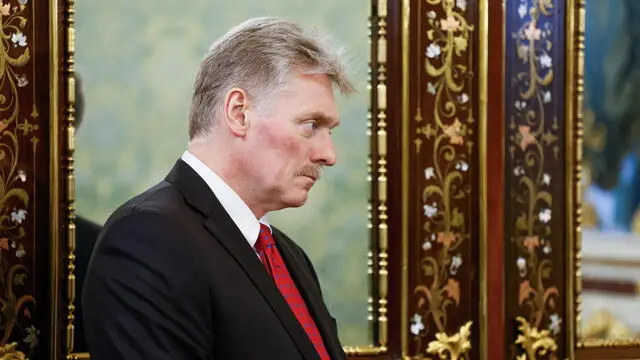 epa11960914 Kremlin spokesman Dmitry Peskov attends a meeting of Russian President Vladimir Putin and Belarusian President Alexander Lukashenko (both not pictured) at the Kremlin in Moscow, Russia, 13 March 2025. Lukashenko is on an official visit to Moscow. EPA/MAXIM SHEMETOV/POOL