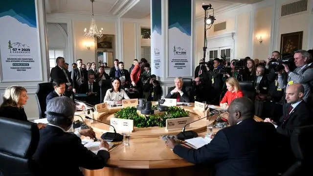 Il ministro degli Esteri Antonio Tajani in Canada durante la riunione dei Ministri degli Affari Esteri del G7, La Malbaie, Charlevoix, 13 marzo 2025./// Italian Foreign Minister Antonio Tajani in Canada during the G7 Foreign Ministers' meeting, La Malbaie, Charlevoix, 13 March 2025. ANSA/ ALESSANDRO DI MEO
