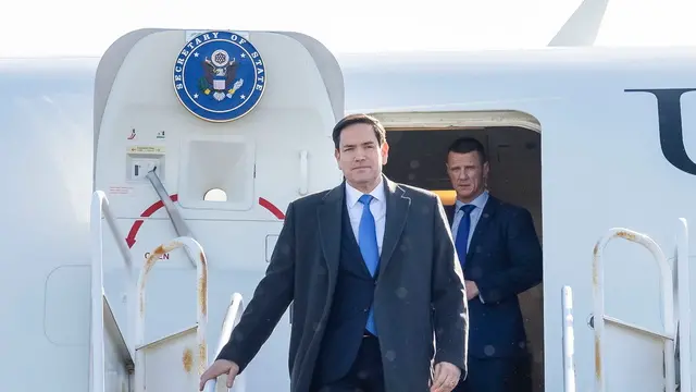 epa11961321 A handout photo made available by US Department of State shows United States Secretary of State Marco Rubio arrives at Quebec City Jean Lesage International Airport to attend a G7 meeting in Quebec City, Quebec, Canada, 12 March 2025 (issued 13 March 2025). Foreign ministers from the G7 Group - Britain, Canada, France, Germany, Italy, Japan and the United States, as well the European Union, are gathering for a diplomatic meeting in Canada over the next two days. EPA/FREDDIE EVERETT / US STATE DEPARTMENT / HANDOUT HANDOUT EDITORIAL USE ONLY/NO SALES